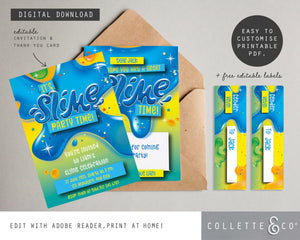 Blue Slime Party Printable Stationery Pack