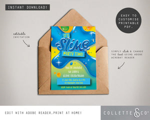 Blue Slime Party Printable Invitation