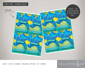 Blue Slime Party Printable Invitation