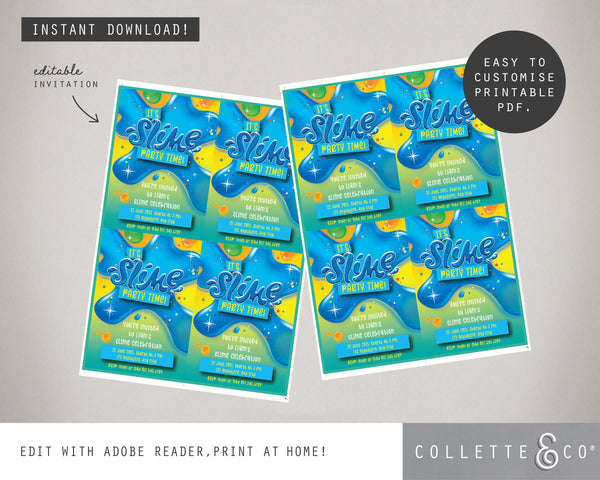 Blue Slime Party Printable Invitation