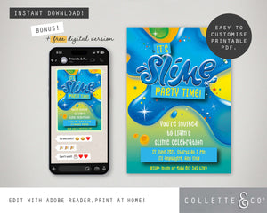 Blue Slime Party Printable Invitation