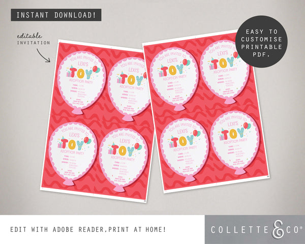 Toy Adoption Party Printable Invitation