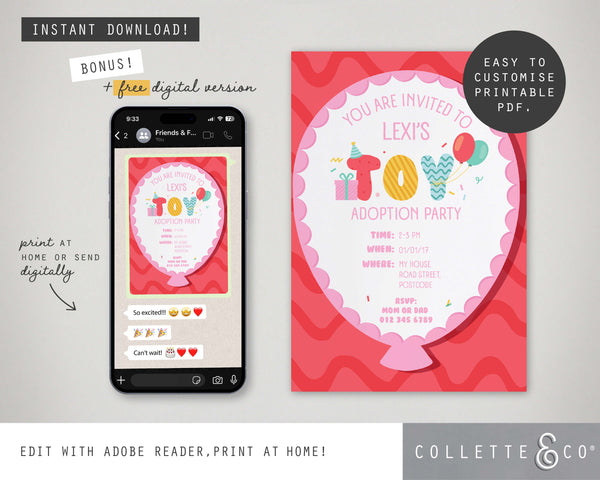 Toy Adoption Party Printable Invitation