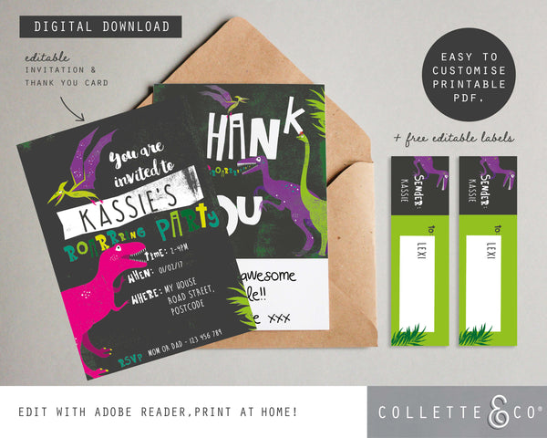Pink Dinosaur Party Printable Stationary Pack