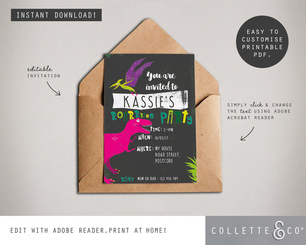 Pink Dinosaur Party Printable Stationary Pack