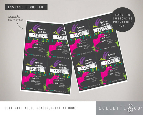 Pink Dinosaur Party Printable Stationary Pack