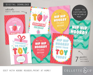 Toy Adoption Party Printable Posters