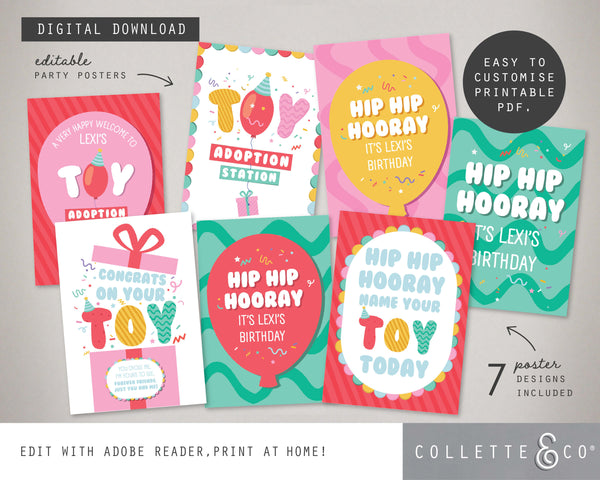 Toy Adoption Party Printable Posters