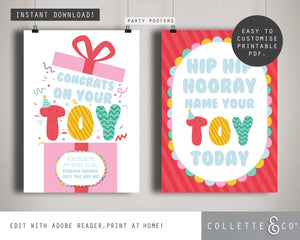 Toy Adoption Party Printable Posters