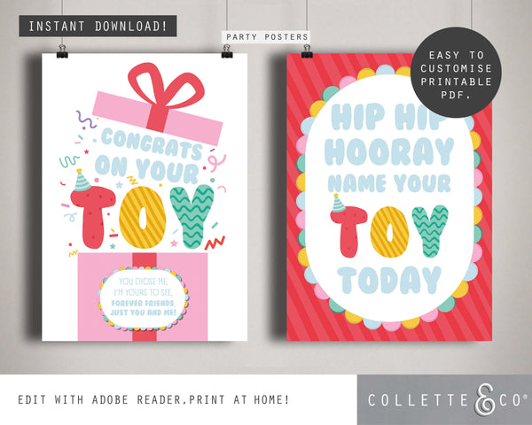 Toy Adoption Party Printable Posters
