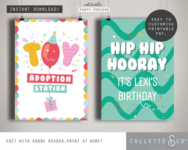 Toy Adoption Party Printable Posters