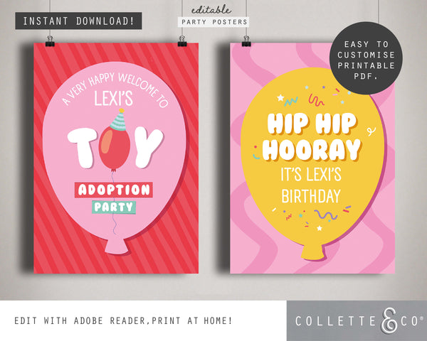 Toy Adoption Party Printable Posters