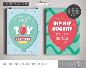 Toy Adoption Party Printable Posters