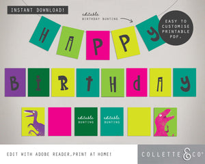 Pink Dinosaur Party Printable Bunting