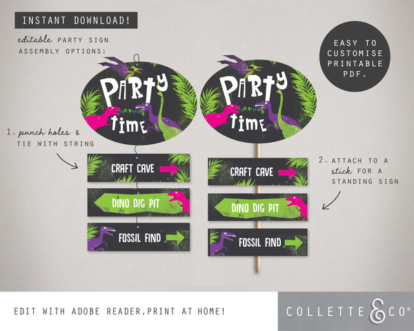 Pink Dinosaur Party Printable Room Sign