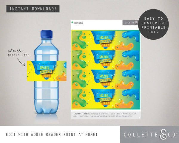 Blue Slime Party Printable Drinks Label