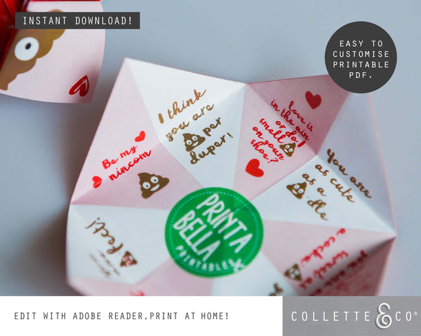 Valentine's Day Printable Fortune Teller Poop Emoji