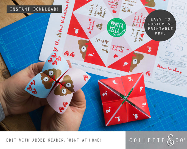 Valentine's Day Printable Fortune Teller Poop Emoji