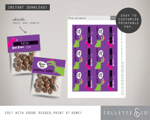 Pink Dinosaur Poop Printable Favour Candy Bag Toppers & Labels