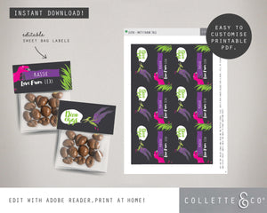 Pink Dinosaur Eggs Printable Favour Candy Bag Toppers & Labels
