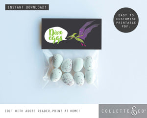 Pink Dinosaur Eggs Printable Favour Candy Bag Toppers & Labels