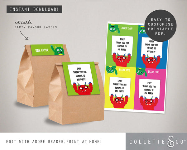 Monster Party Printable Favour Pack