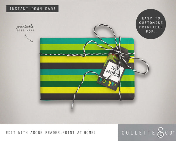 Printable Dinosaur Wrapping Paper & Gift Tag 04
