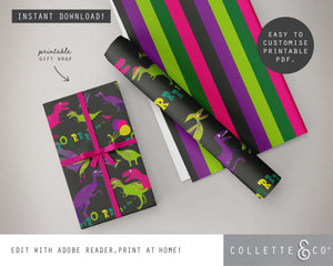 Pink Dinosaur Party Printable Wrapping Paper & Gift Tags