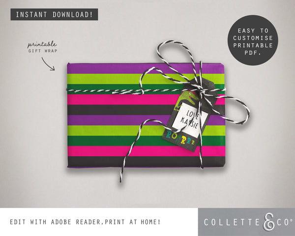 Pink Dinosaur Party Printable Wrapping Paper & Gift Tags