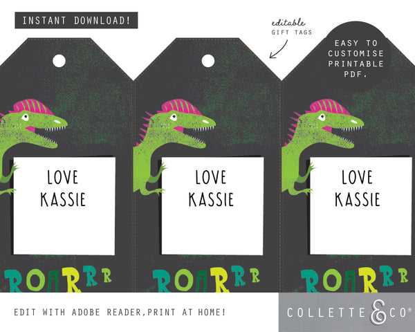 Pink Dinosaur Party Printable Wrapping Paper & Gift Tags