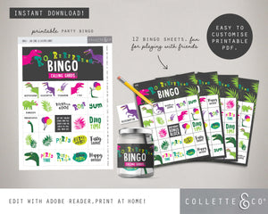 Pink Dinosaur Party Printable Bingo