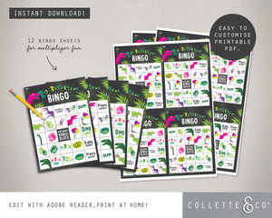 Pink Dinosaur Party Printable Bingo