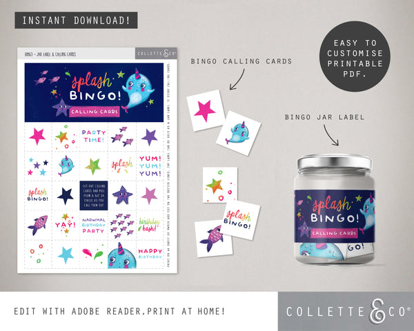 Narwhal Party Printable Bingo