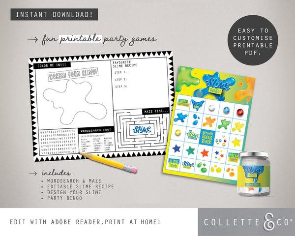 Blue Slime Party Pack Printables