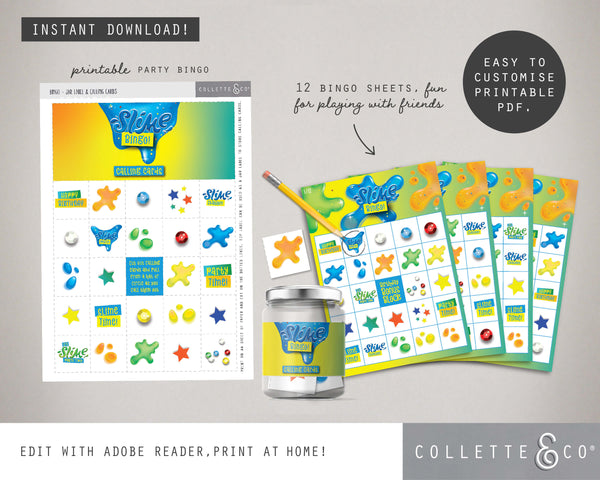 Blue Slime Party Printable Bingo