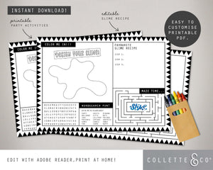 Blue Slime Party Printable Activity Sheet