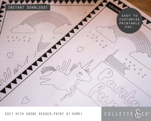Unicorn Party Printable Activity Sheet & Colouring Page