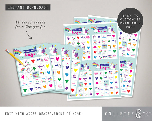 Unicorn Party Printable Bingo