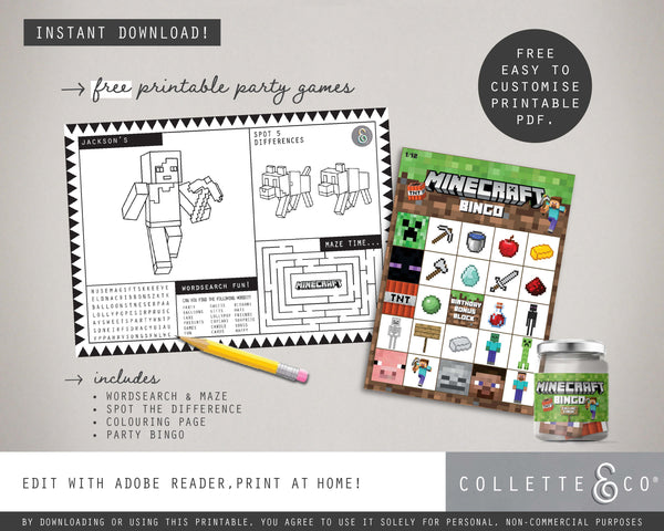 FREE Minecraft Party Pack Printables