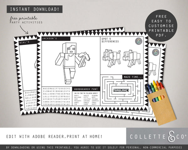 FREE Minecraft Party Pack Printables