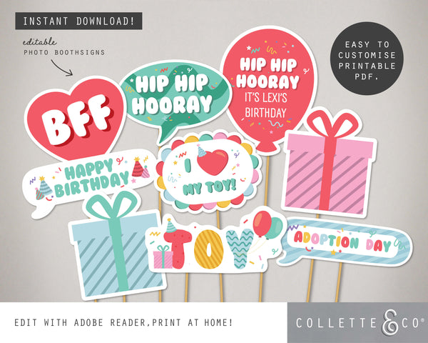 Toy Adoption Party Printable Photo Booth Signs