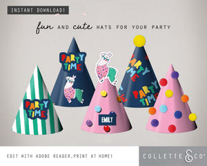Llama Party Printable Party Hats