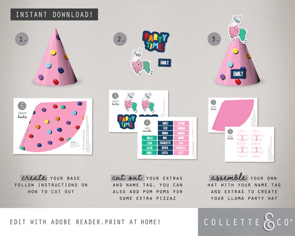 Llama Party Printable Party Hats