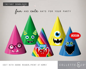 Monster Party Printable Party Hats