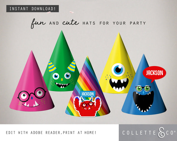 Monster Party Printable Party Hats