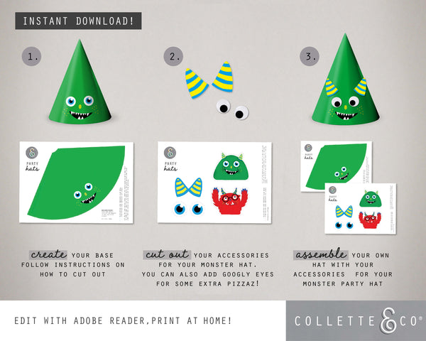 Monster Party Printable Party Hats
