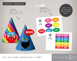 Monster Party Printable Party Hats