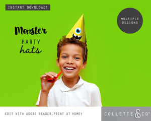 Monster Party Printable Party Hats
