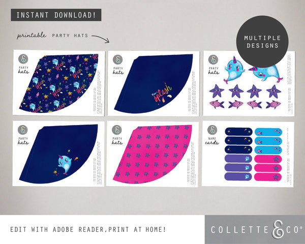 Narwhal Party Printable Party Hats