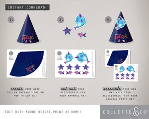 Narwhal Party Printable Party Hats